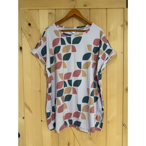 LulaRoe | NWT Leah Drop Shoulder Cuff Sleeve Retro Print Tunic Top | Size 2XL